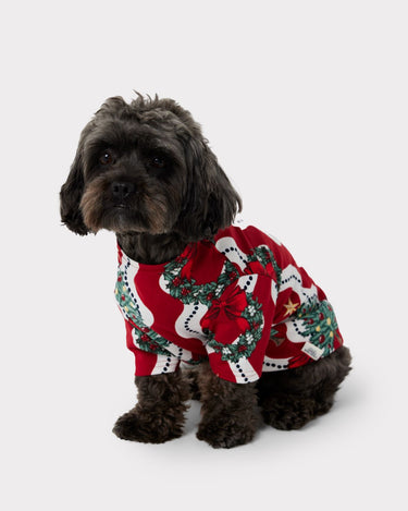 Christmas Tree & Wreath Stripe Print Dog Pyjamas